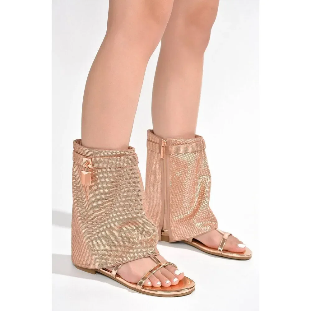 Cape Robbin Size 7 Rose Gold SHILOHA Ladies Sandals Rhinestone